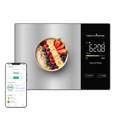 HealthSense Kitchen Weighing Machine for Food|Digital Weight Scale for Home with Nutritional Calculator App 24 Nutrients LED Display Tare Function Stainless Steel Platform |1Year Warranty(KS100)