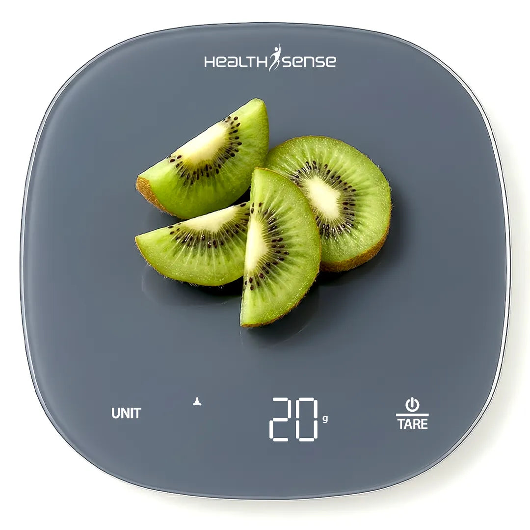 HealthSense Weighing machine for food, Kitchen weight scale with 5kg Capacity, 1g Accuracy, LED Display, Touch Tare Function, Glass Surface, Overload Indicator, Auto-Off | 1 Year Warranty – Chef-Mate