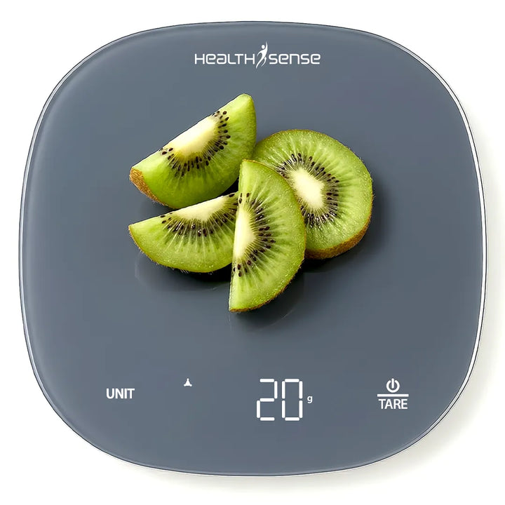 HealthSense Weighing machine for food, Kitchen weight scale with 5kg Capacity, 1g Accuracy, LED Display, Touch Tare Function, Glass Surface, Overload Indicator, Auto-Off | 1 Year Warranty – Chef-Mate