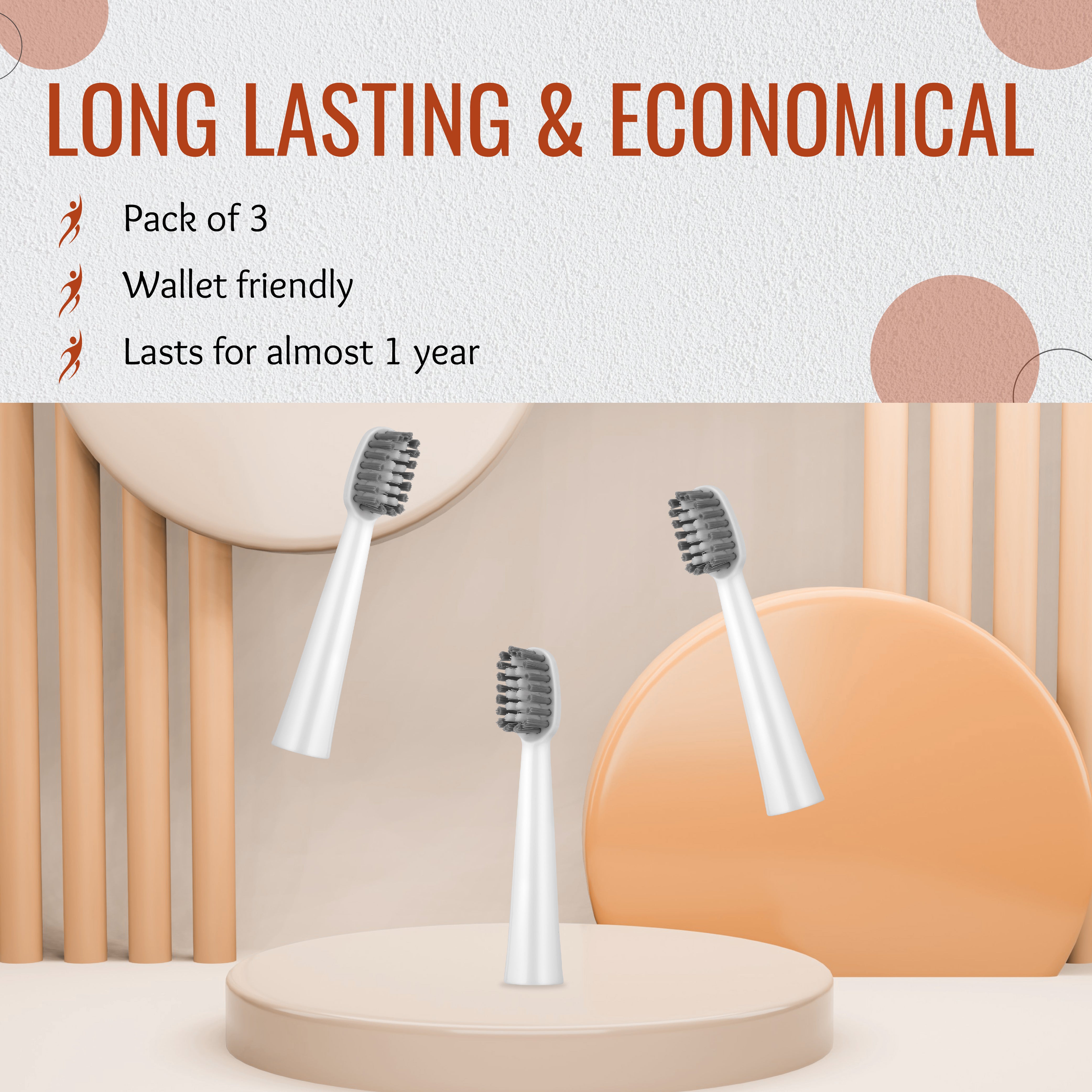 Electric Toothbrush Replacement Heads for Clean-Care ET 730 | Pack of 3