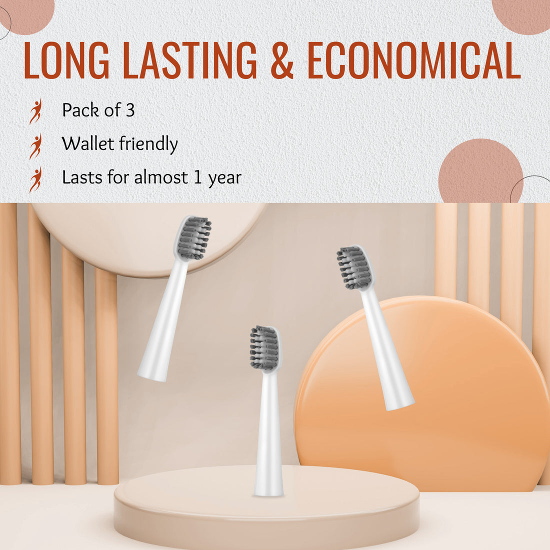 Electric Toothbrush Replacement Heads for Clean-Care ET 730 | Pack of 3