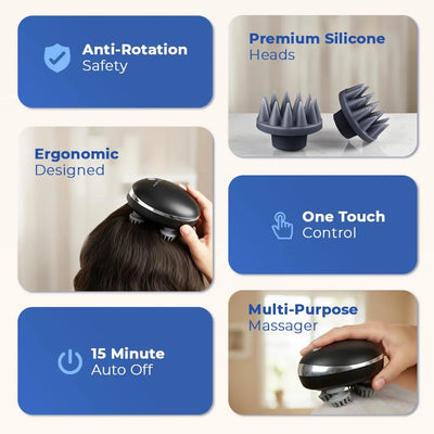 HealthSense Rechargeable Head Massager for Scalp & Hair Growth | Electric Scalp Massage Machine for Pain Relief with 96 Silicone Points 4 Speed Modes Light Indicator & Detachable Silicone Heads |HM230
