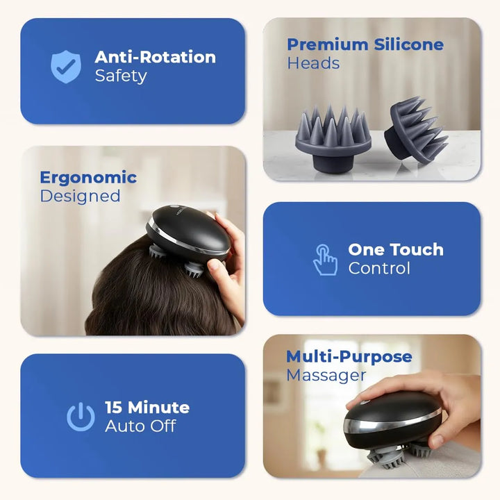 HealthSense Rechargeable Head Massager for Scalp & Hair Growth | Electric Scalp Massage Machine for Pain Relief with 96 Silicone Points 4 Speed Modes Light Indicator & Detachable Silicone Heads |HM230