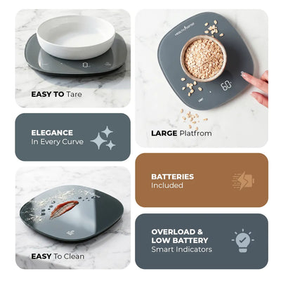 HealthSense Weighing machine for food, Kitchen weight scale with 5kg Capacity, 1g Accuracy, LED Display, Touch Tare Function, Glass Surface, Overload Indicator, Auto-Off | 1 Year Warranty – Chef-Mate
