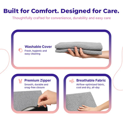 HealthSense Wedge Pillow |Triangle Wedge Cushion for Back Rest & Pain Relief | Memory Foam Back Support Pillow for Sleeping, Sitting & Acid Reflux Relief | Premium Breathable Fabric |Soft-Spot WC60