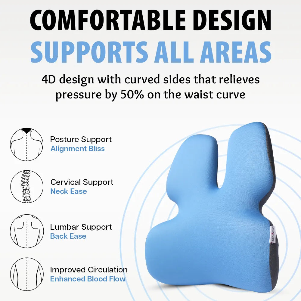 HealthSense Luxury Back Support for Office Chair | Memory Foam Lumbar Support Pillow for Back Pain | Car Seat Backrest with Detachable Buckles & Streamlined Inward-Curved Design | BC 25