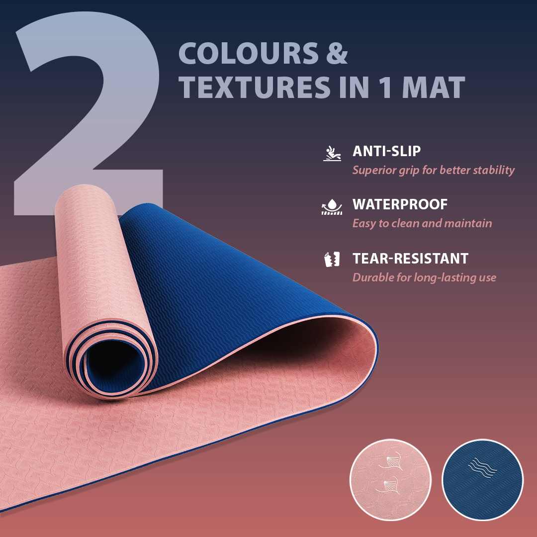 Yoga Mat for Women & Men with Carry Rope  TPE Material YM 601 (PINK & BLUE)