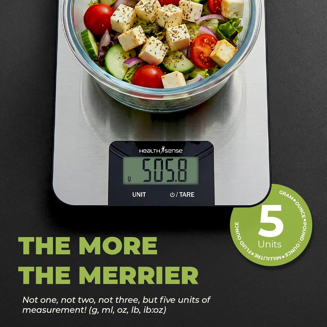 HealthSense Smart Kitchen Weighing Machine for Food (KS 25) | Digital Kitchen Scale for Home with High-Precision Sensors, Tare Function, Multi-Unit Measurement, Stainless Steel Platform & 1-Year Warranty