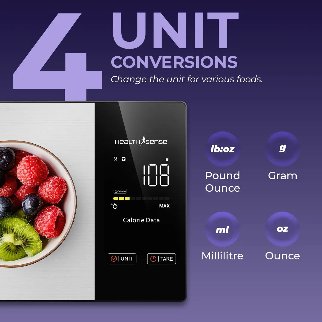 HealthSense Kitchen Weighing Machine for Food|Digital Weight Scale for Home with Nutritional Calculator App 24 Nutrients LED Display Tare Function Stainless Steel Platform |1Year Warranty(KS100)