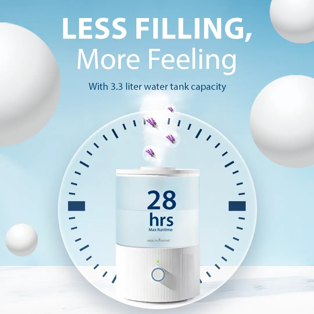 HealthSense Cool Mist Humidifier for Room Moisture, 3.3L Ultrasonic Air Humidifier for Bedroom & Home | Top Fill, 360° Mist, Aroma Diffuser, 7-Color Light, Auto Off, Baby Room & Plants Safe | RH 490