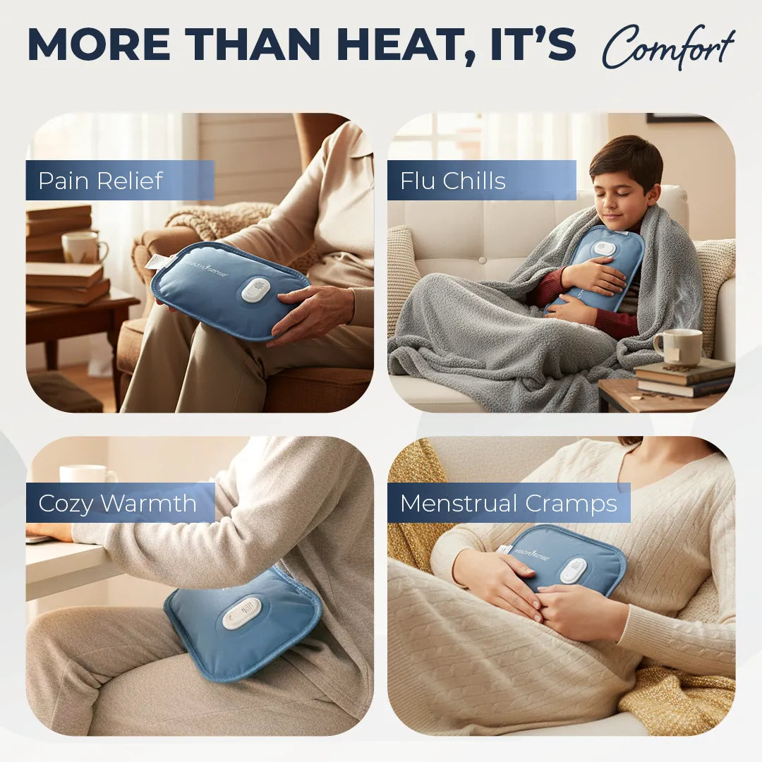 HealthSense Electric Hot Water Bag for Pain Relief | Heating Pad & Hot Pack for Back, Shoulder, Knee & Period Pain | Heat Pad Electric with Fast 8-Min Heat-Up, 3rd Gen Charger, 8-Layer Protection, Ultra-Soft Fabric & Curve Design | Heat-Mate HB850