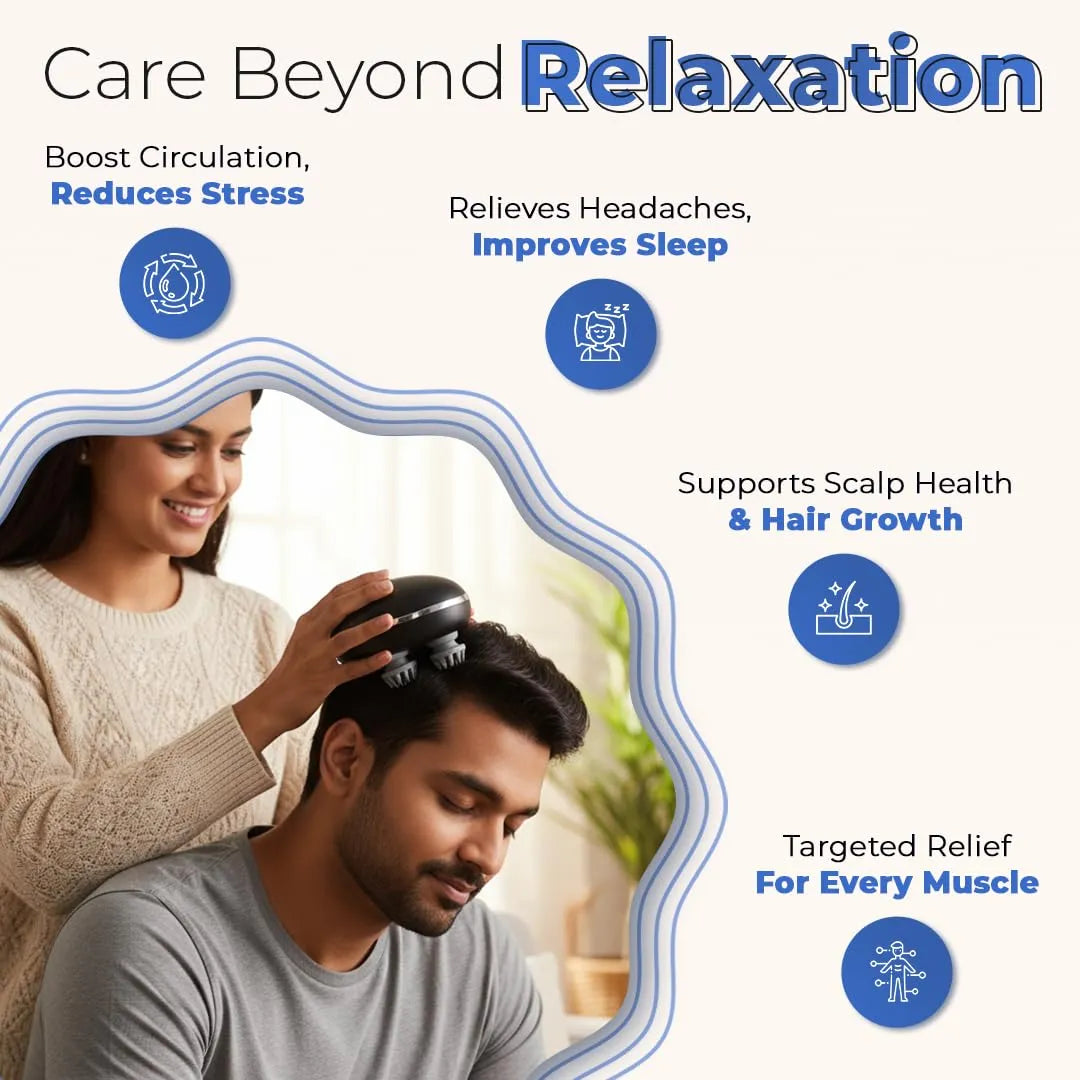 HealthSense Rechargeable Head Massager for Scalp & Hair Growth | Electric Scalp Massage Machine for Pain Relief with 96 Silicone Points 4 Speed Modes Light Indicator & Detachable Silicone Heads |HM230