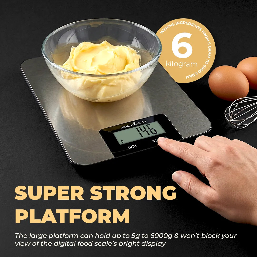 HealthSense Smart Kitchen Weighing Machine for Food (KS 25) | Digital Kitchen Scale for Home with High-Precision Sensors, Tare Function, Multi-Unit Measurement, Stainless Steel Platform & 1-Year Warranty