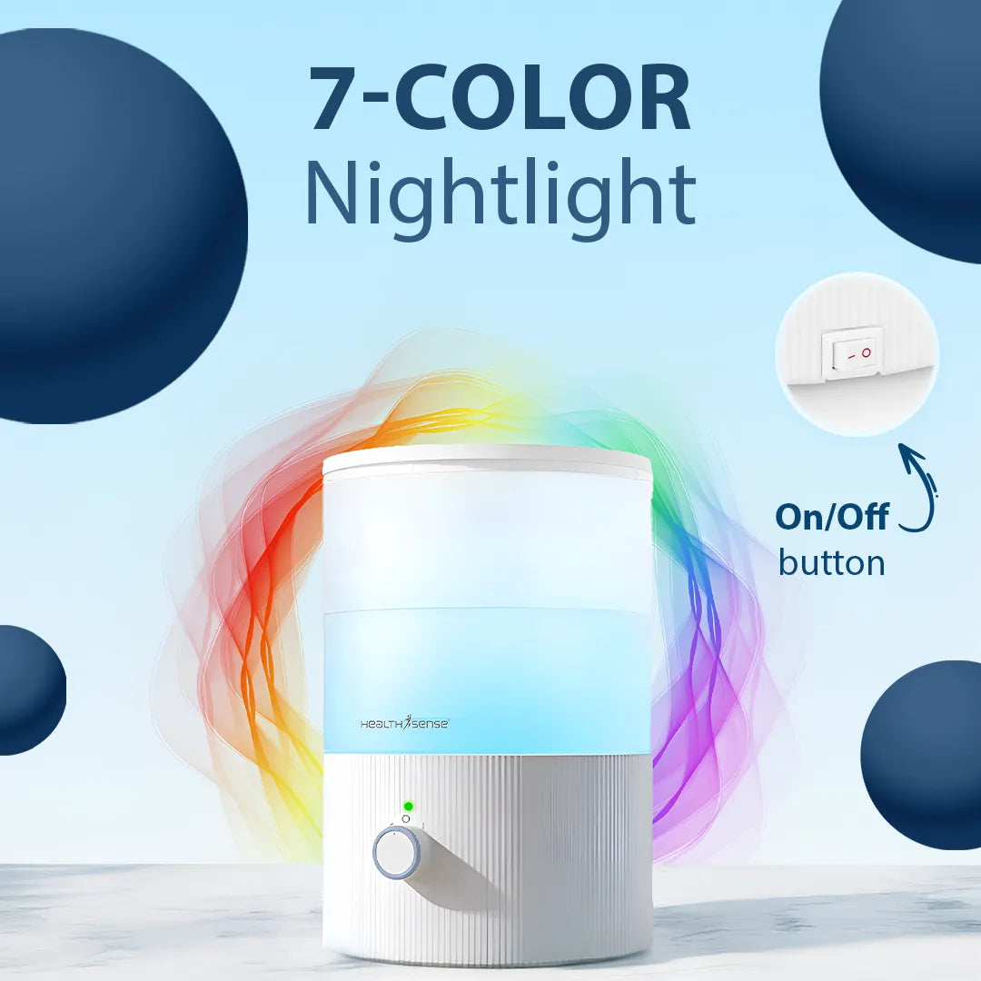 HealthSense Cool Mist Humidifier for Room Moisture, 3.3L Ultrasonic Air Humidifier for Bedroom & Home | Top Fill, 360° Mist, Aroma Diffuser, 7-Color Light, Auto Off, Baby Room & Plants Safe | RH 490