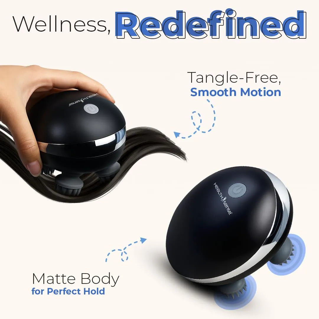HealthSense Rechargeable Head Massager for Scalp & Hair Growth | Electric Scalp Massage Machine for Pain Relief with 96 Silicone Points 4 Speed Modes Light Indicator & Detachable Silicone Heads |HM230