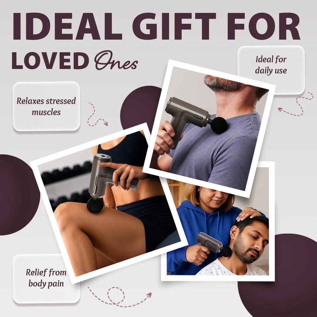HealthSense Percussion Gun Massager machine for Full Body Pain Relief for Men & Women | 2800 RPM Deep Tissue Massage Gun with Speed Indicator | 4 Removable Heads | 6 Speed Levels | High Torque Motor | Lightweight with Non-Slip Handle HM140