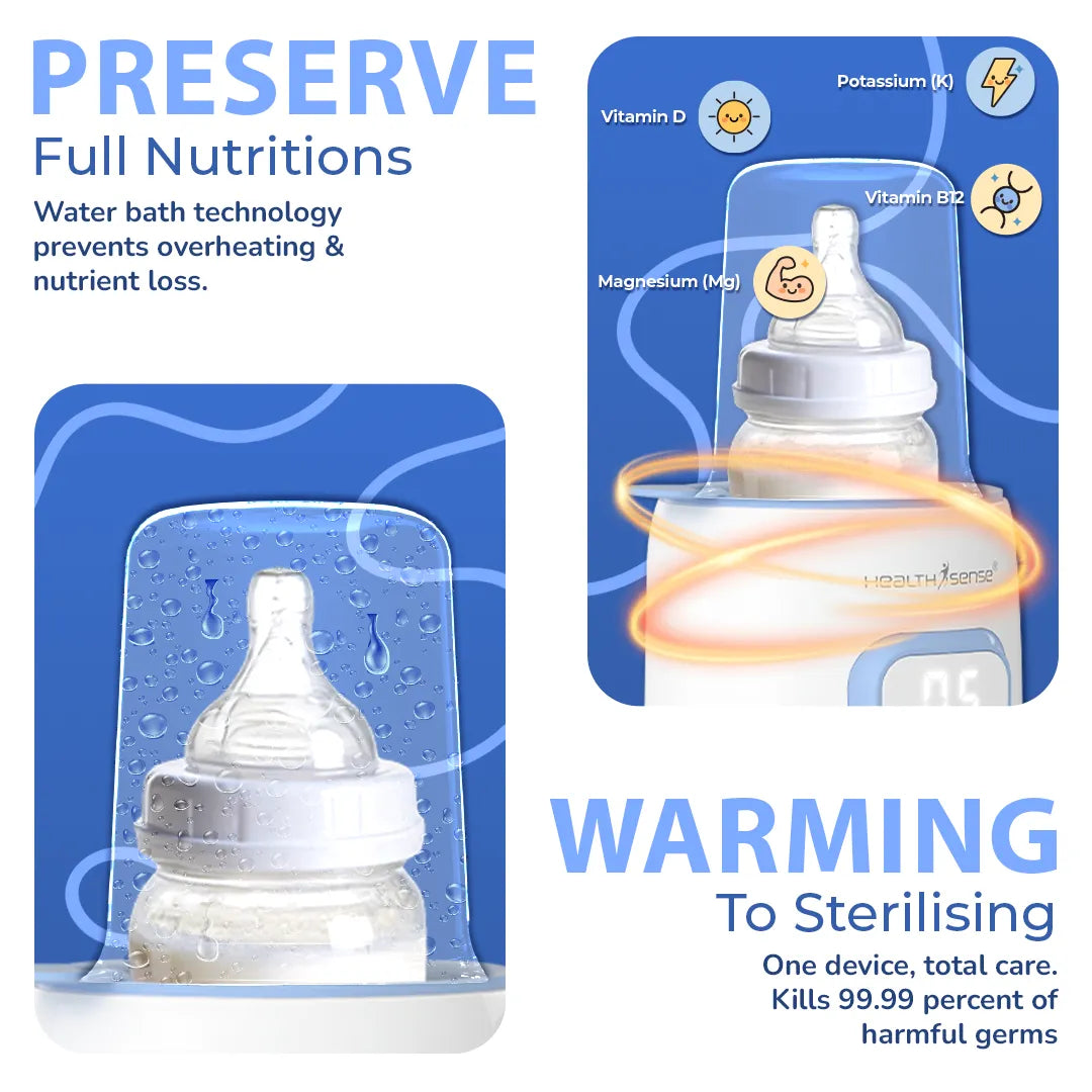 HealthSense 10 in 1 Baby Bottle Sterilizer & Warmer for Babies | Bottle Warmer for Baby Food, Milk & Water Heater | Electric Bottle Sterilizer for Baby with Manual Temperature Control & BPA Free | BW70 (White)