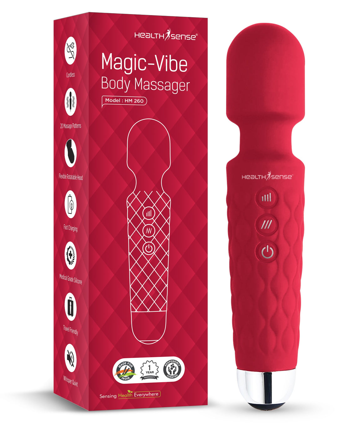 Magic-Vibe HM 260 Cordless Handheld Personal Body Massager-Cherry