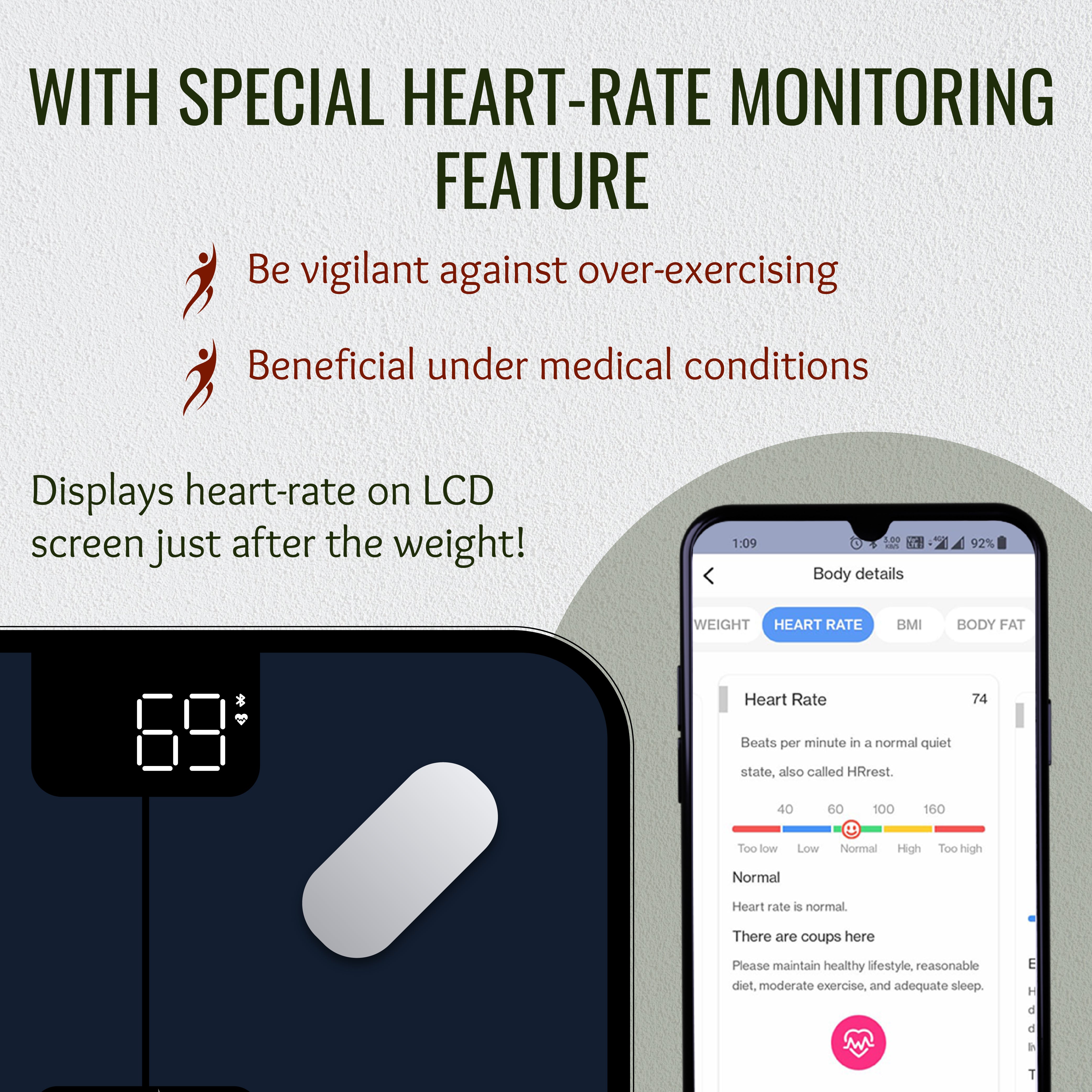 HealthU+ Smart Bluetooth Weighing Scale with Heart-Rate BS 181