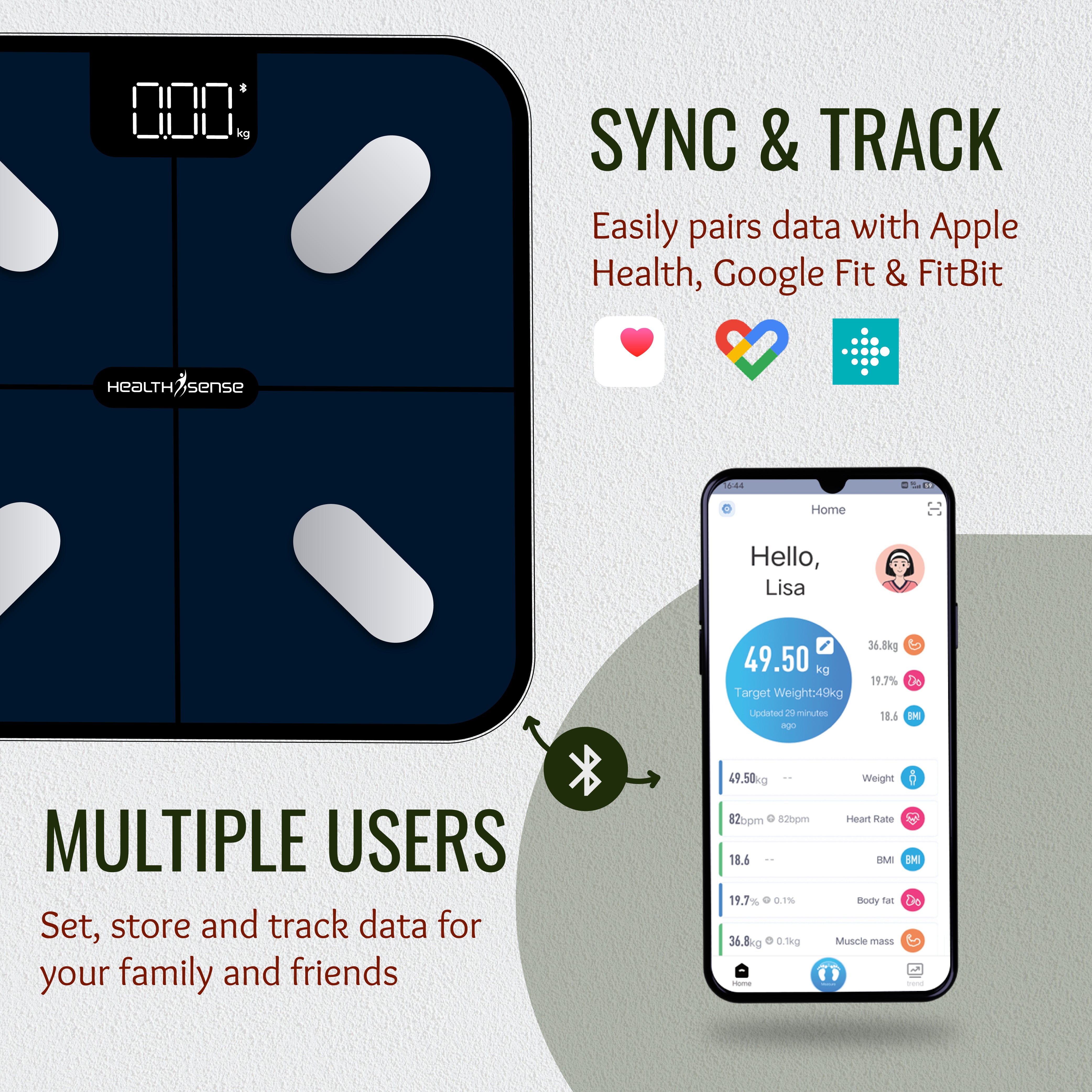 HealthU+ Smart Bluetooth Weighing Scale with Heart-Rate BS 181