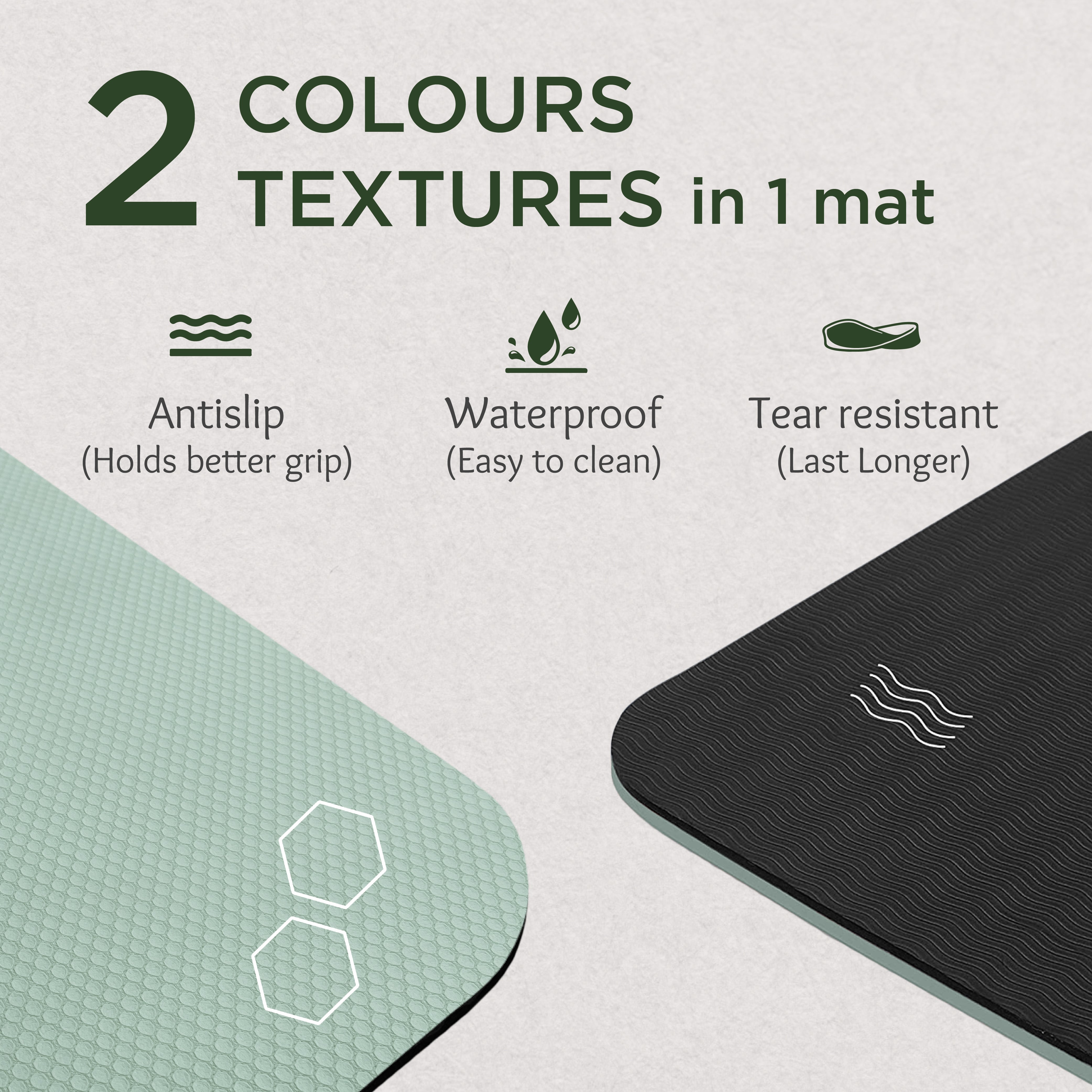 Yoga Mat for Women & Men with Carry Rope, TPE Material YM 601 (SAGE & BLACK)