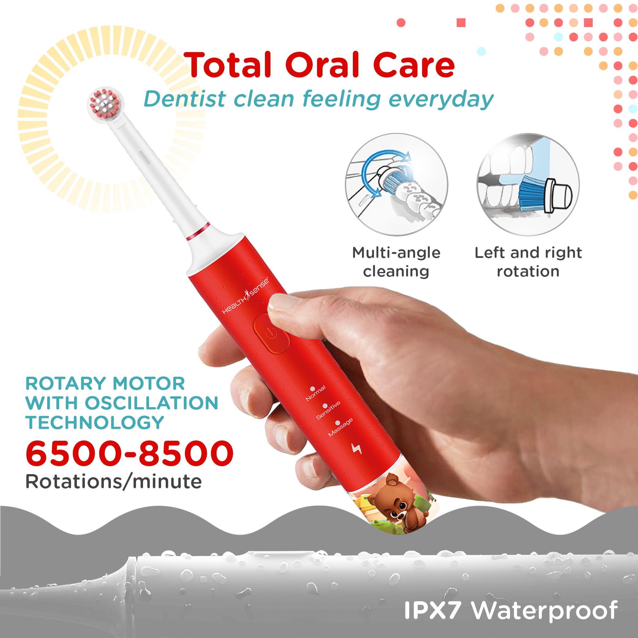 Clean-Care ET 702 Rechargeable Rotary Electric Toothbrush for KIDS