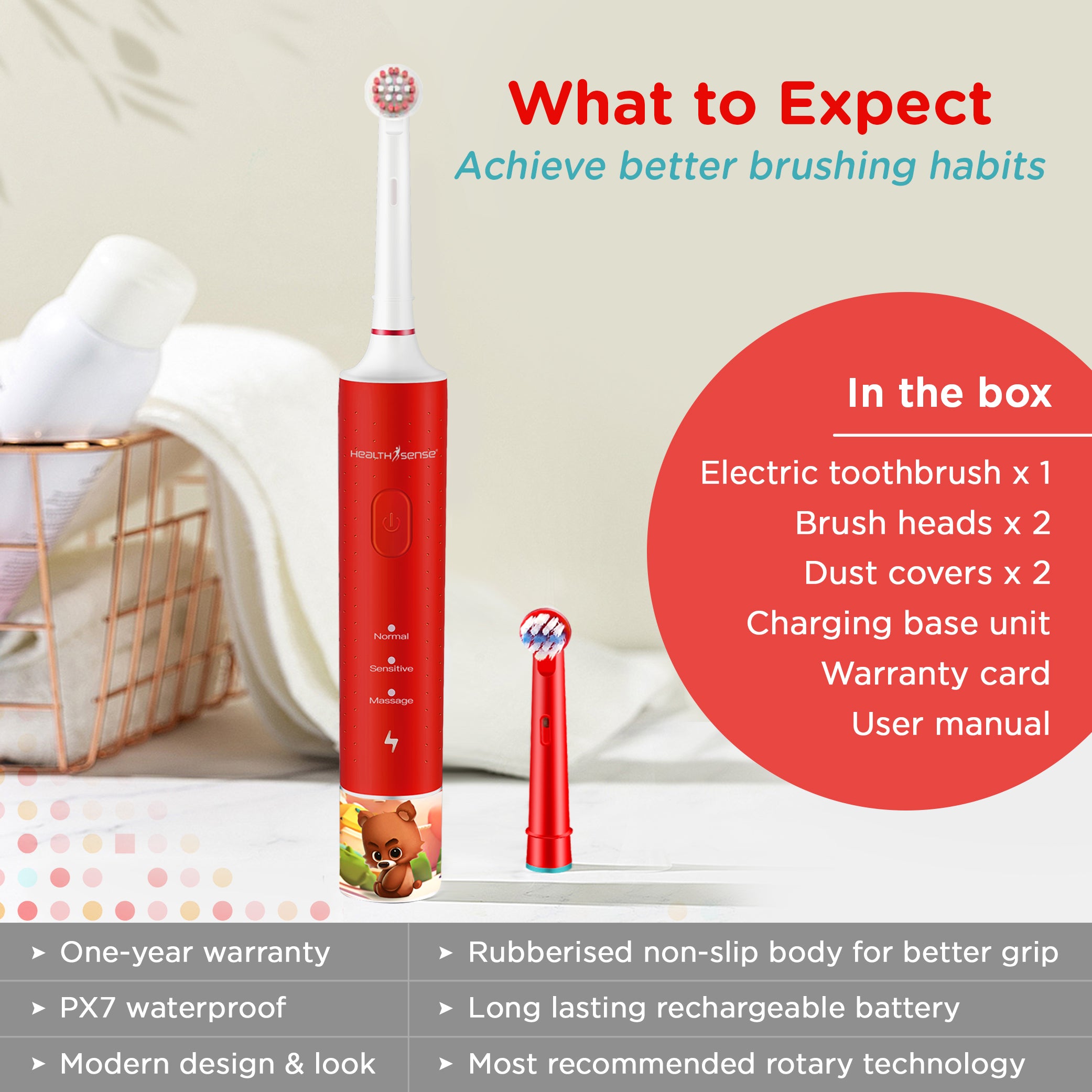 Clean-Care ET 702 Rechargeable Rotary Electric Toothbrush for KIDS